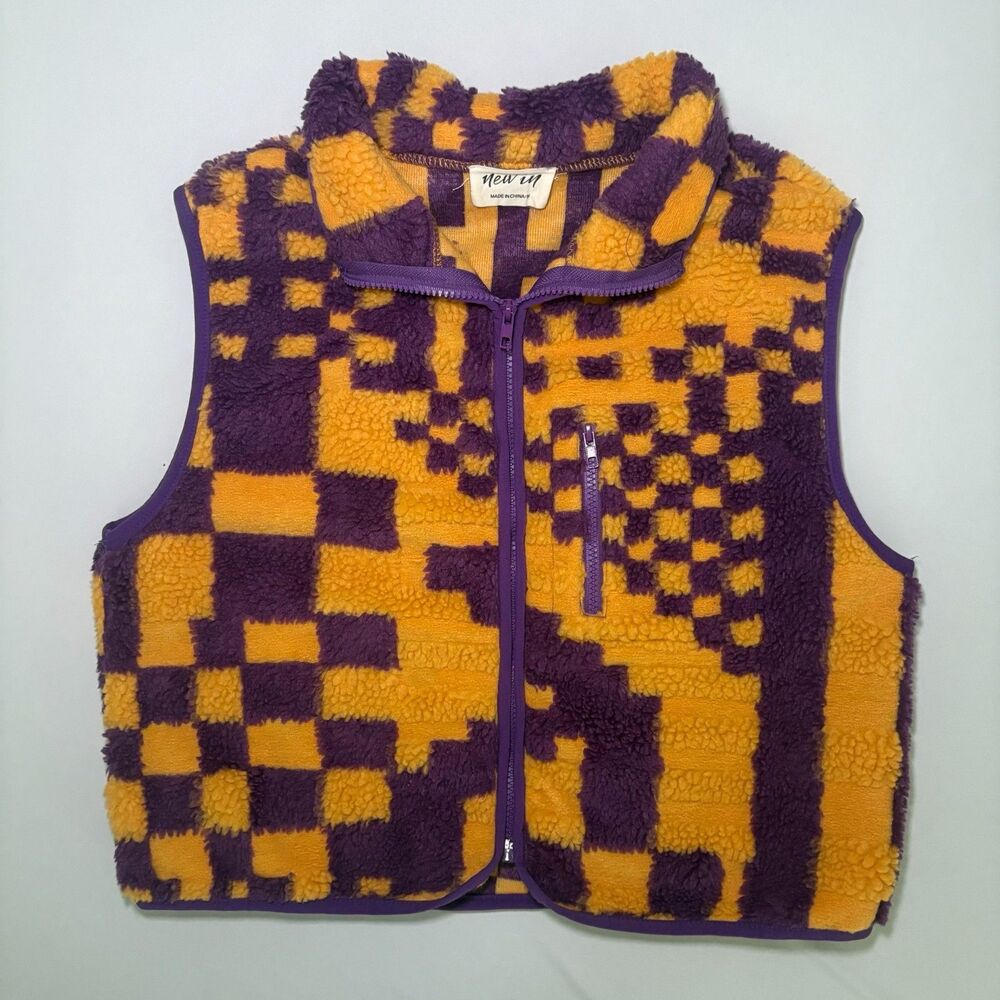 Purple & Gold Sherpa Fleece Zip Vest Women’s Medium Game Day School Spirit